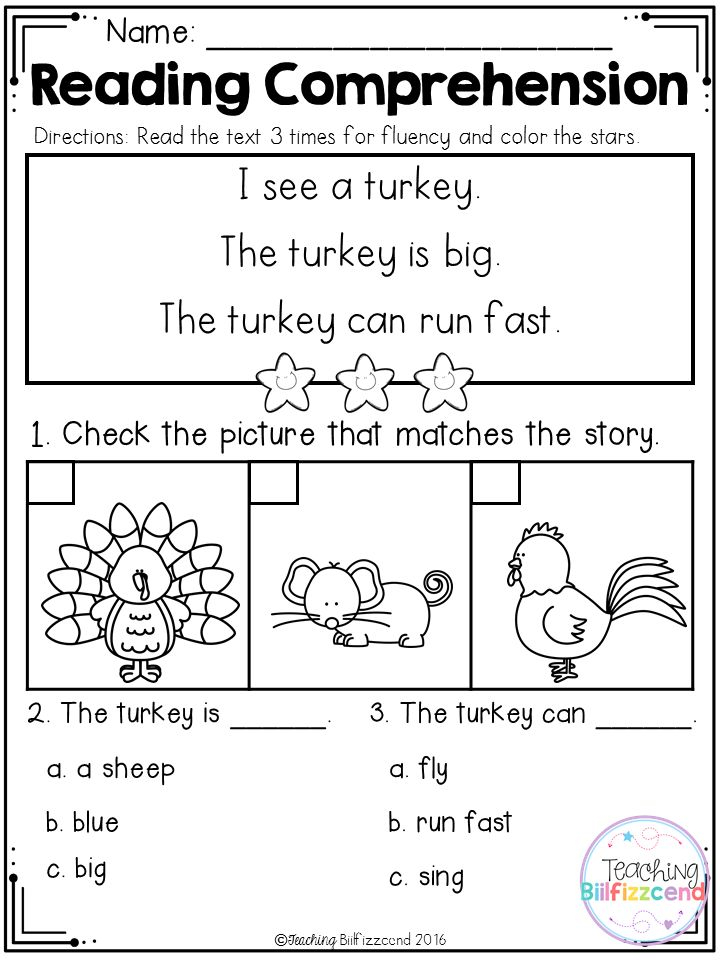Kindergarten Reading Comprehension FALL EDITION With 