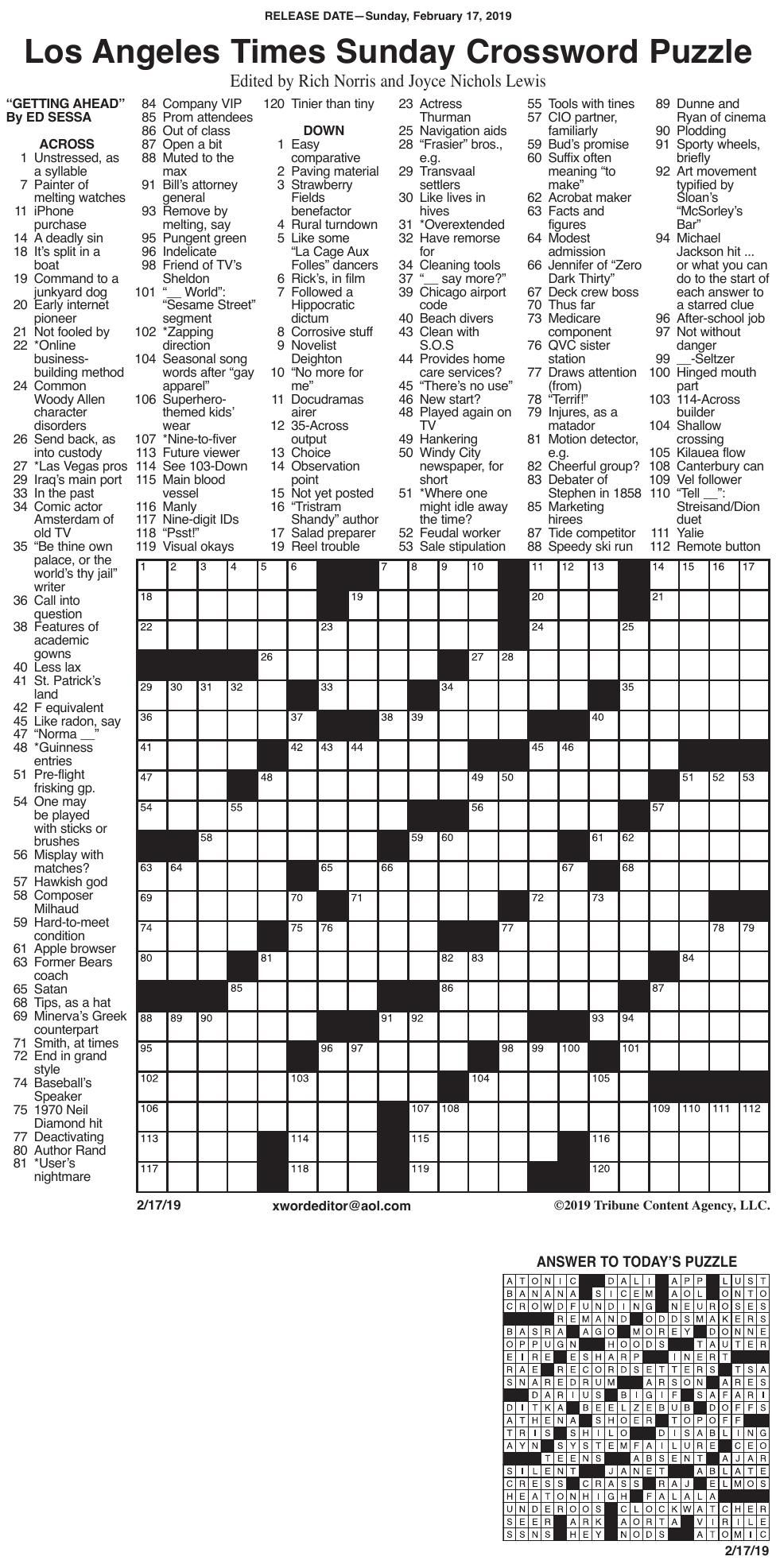 La Times Printable Crossword Puzzles 2021 Printable 