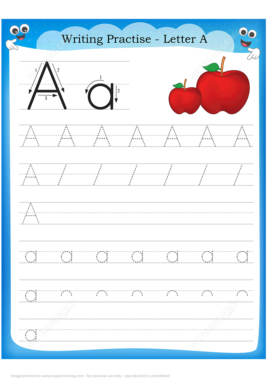 Letter A Is For Apple Handwriting Practice Worksheet
