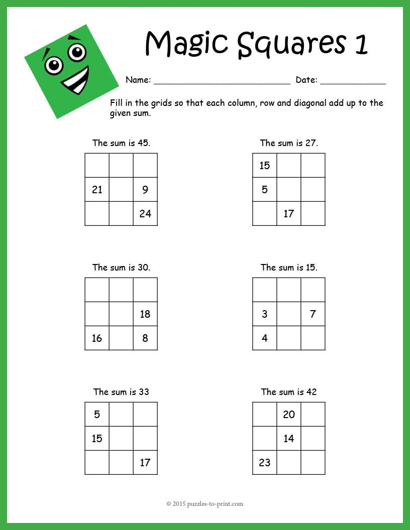 Magic Squares Worksheets Magic Squares Math Magic 