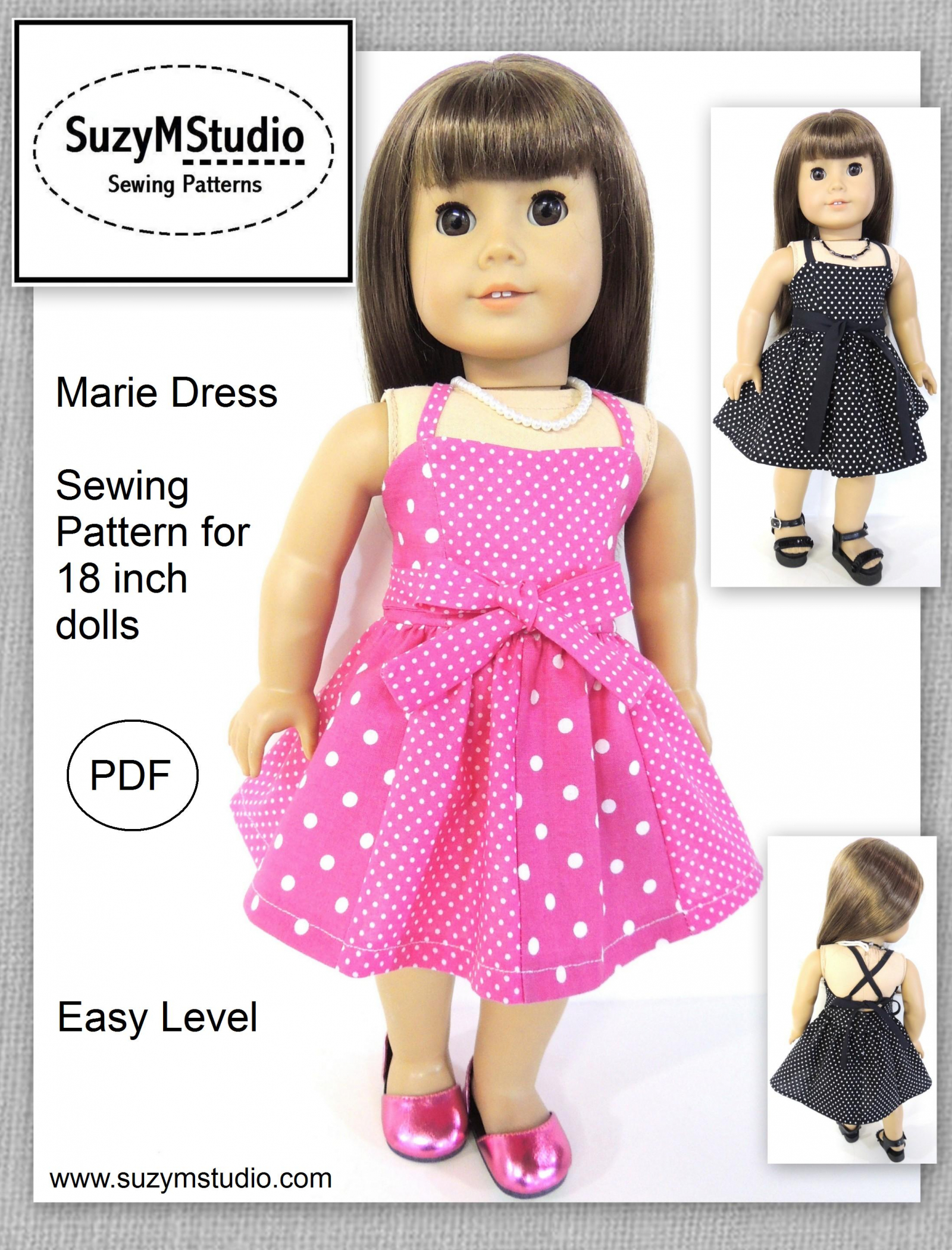 Marie Dress PDF Sewing Pattern For 18 Inch Dolls SuzyMStudio