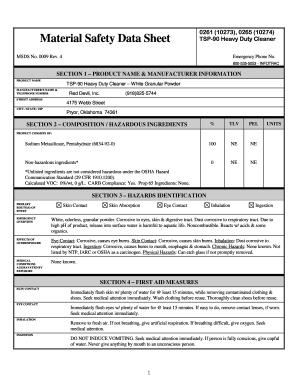 Material Safety Data Sheet Sample Fill Online Printable 