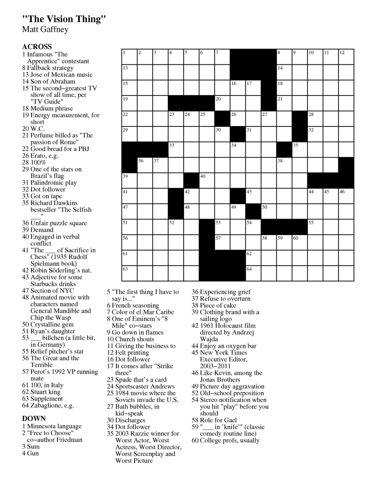 Matt Gaffney s Weekly Crossword Contest MGWCC 172 