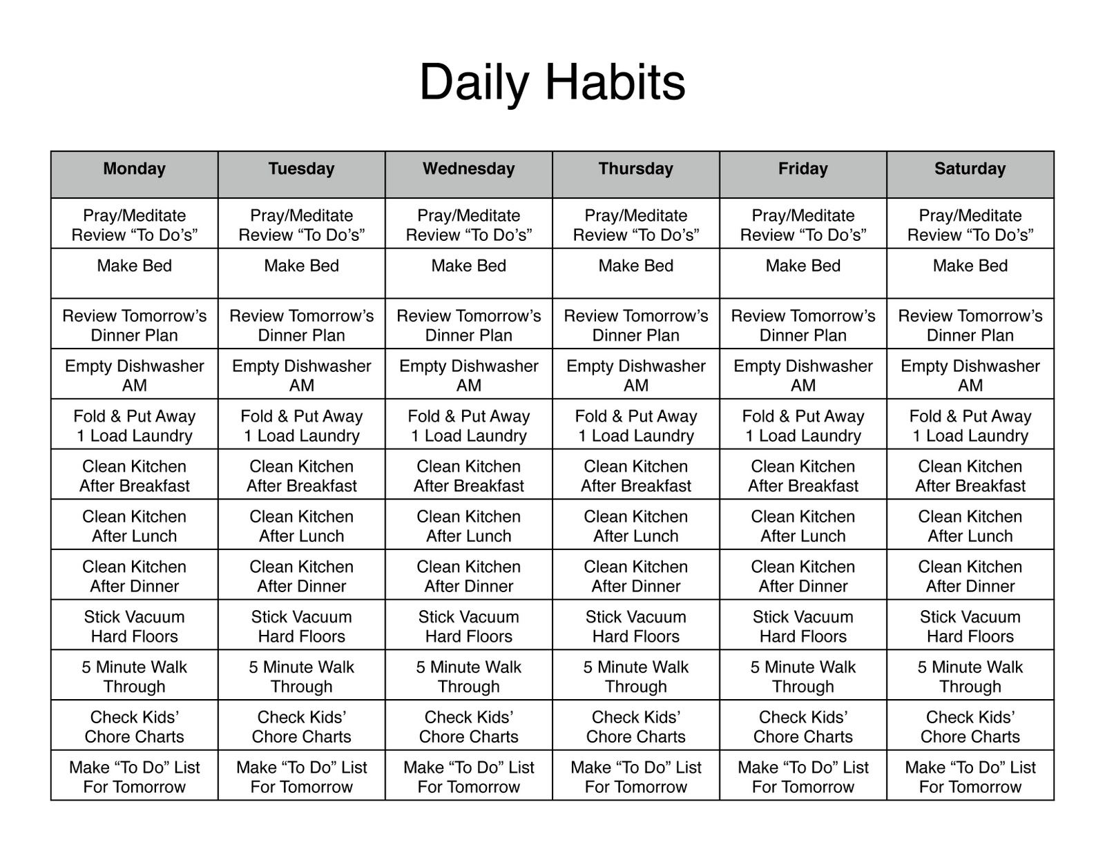 Monthly Chore Chart For Adults Google Search With 