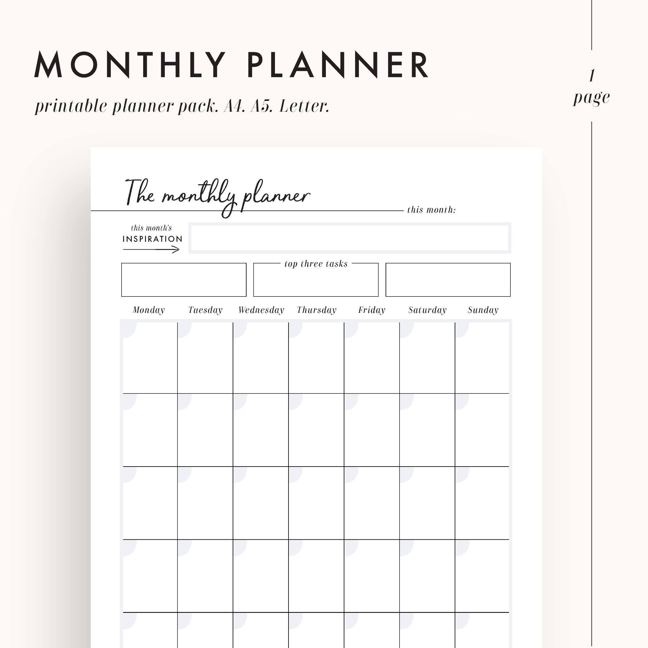 Monthly Planner Printable Planner Monthly Calendar Monthly 