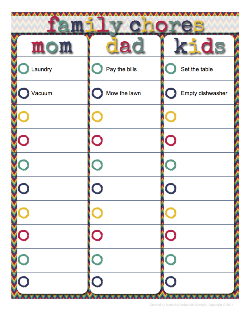 My Fashionable Designs Family Chore Chart Editable In