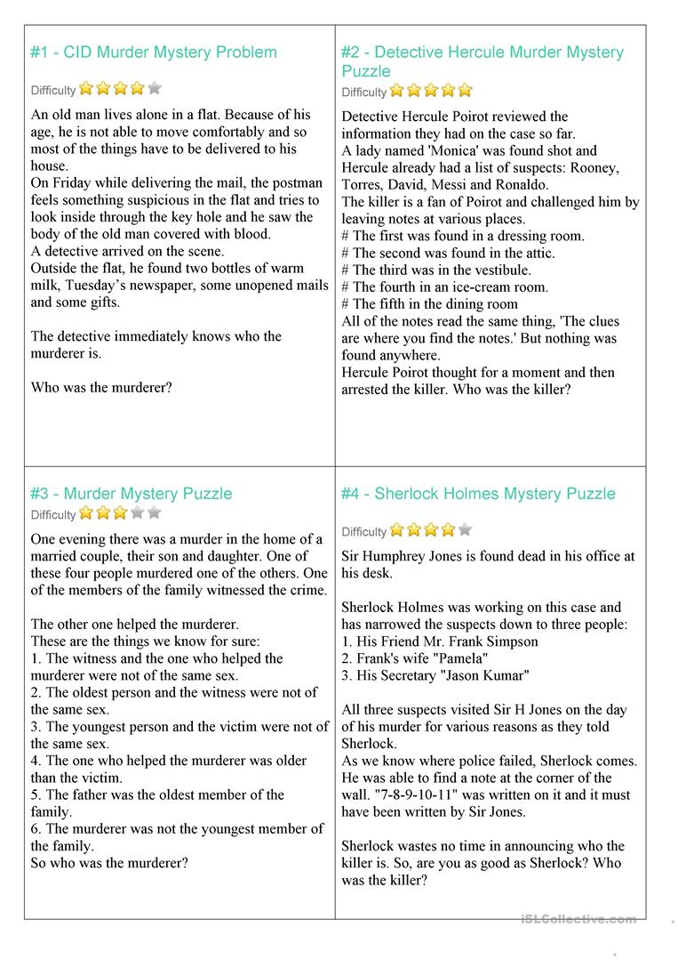 Mystery Riddles Game English ESL Worksheets For Distance 