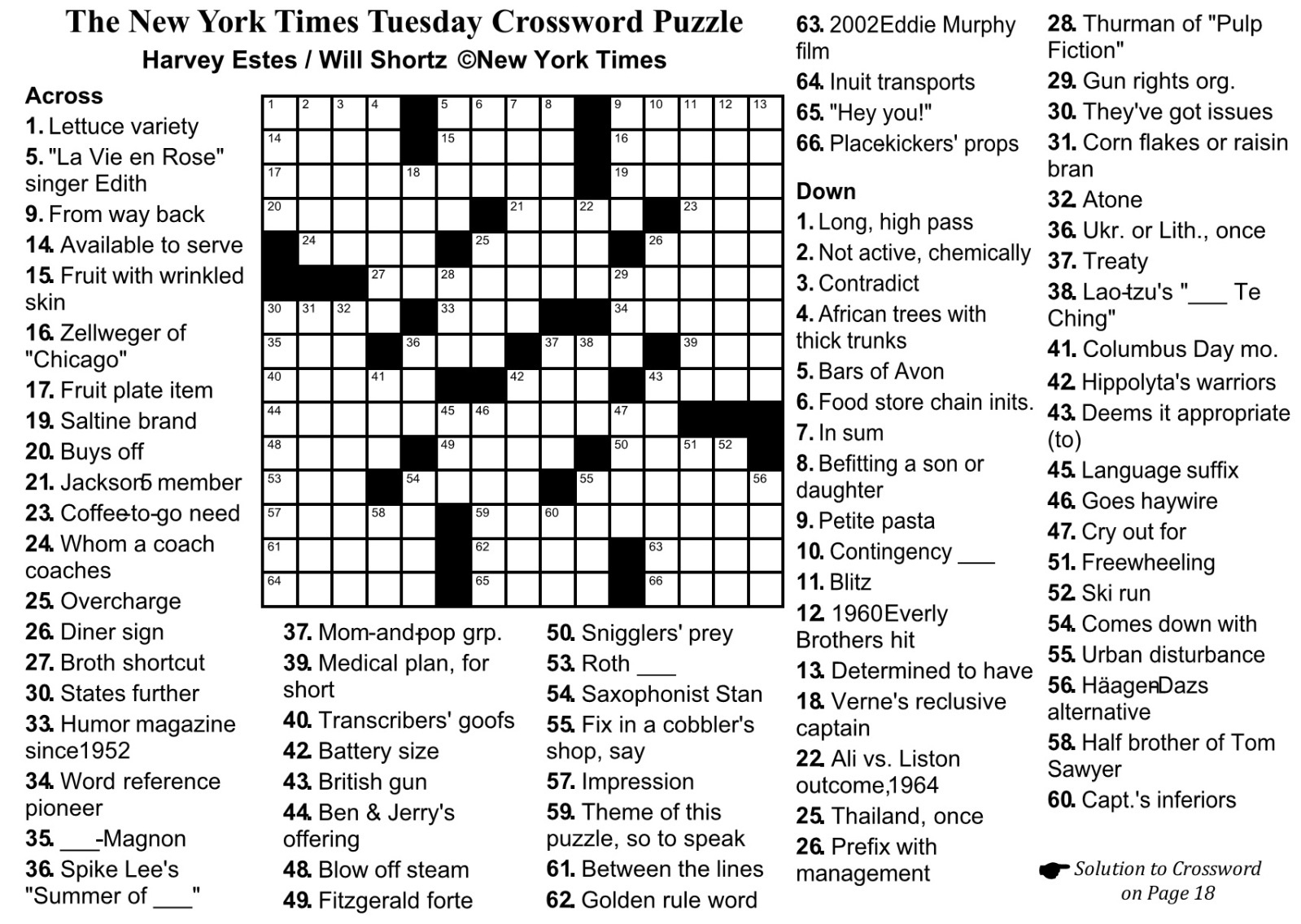 New York Times Crossword Printable Free Monday Free 