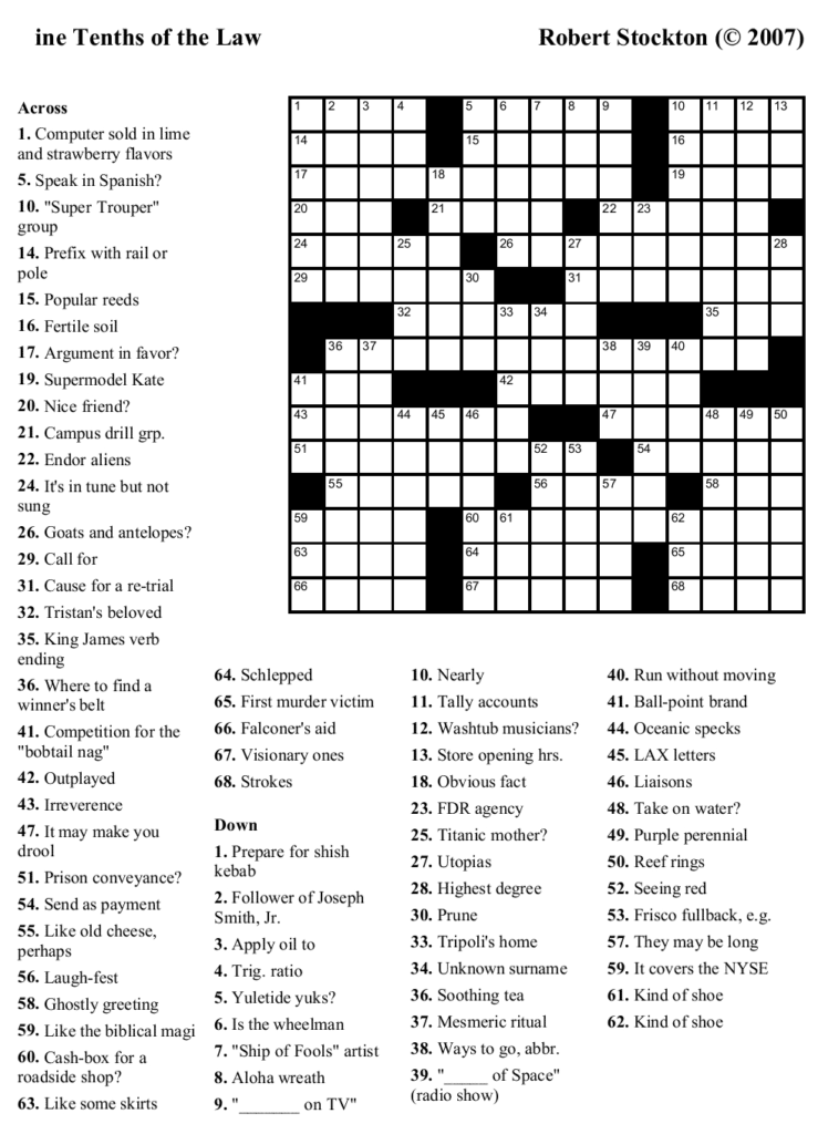 New York Times Crossword Printable Free Monday Free