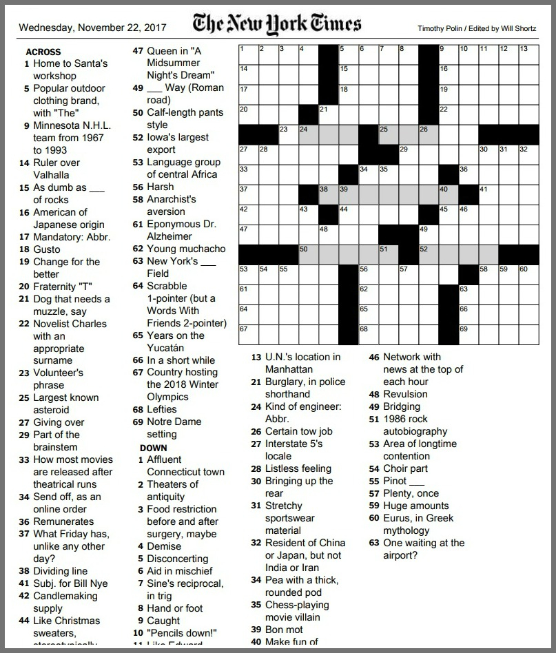 New York Times Crossword Printable Free Sunday