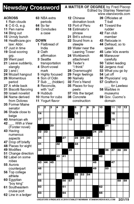 Newsday Crossword Puzzle For Feb 21 2025 By Stanley 
