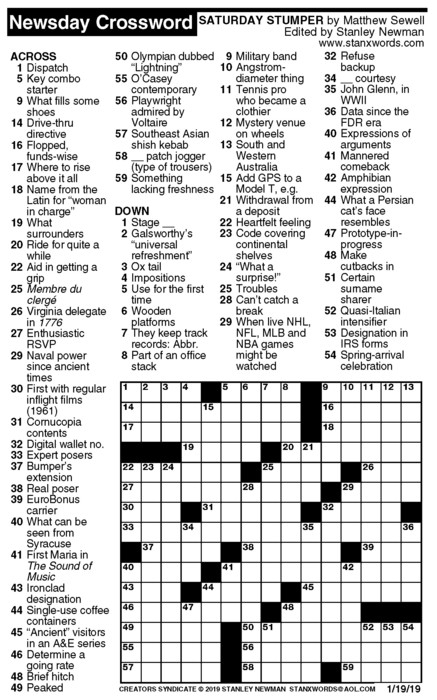 Newsday Crossword Puzzle For Jan 19 2025 By Stanley 