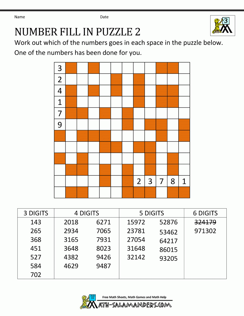 Number Fill In Puzzles