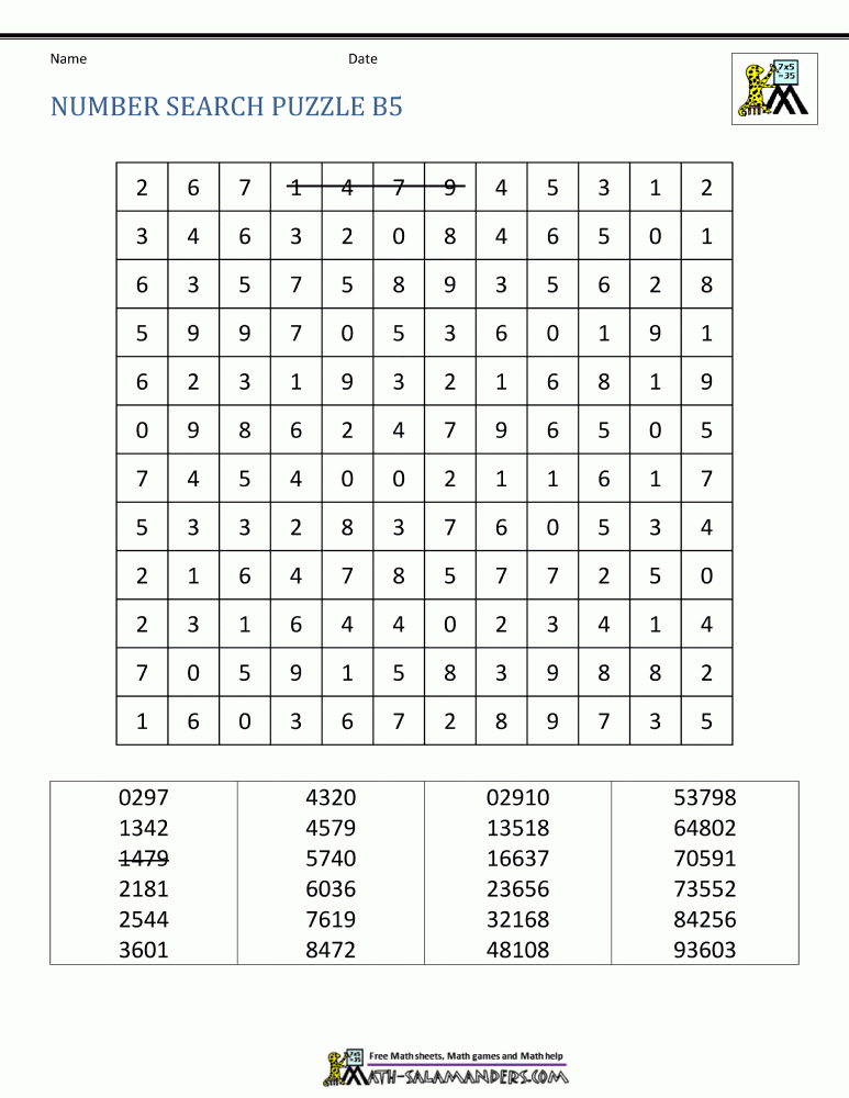 Number Search Puzzle Sheets