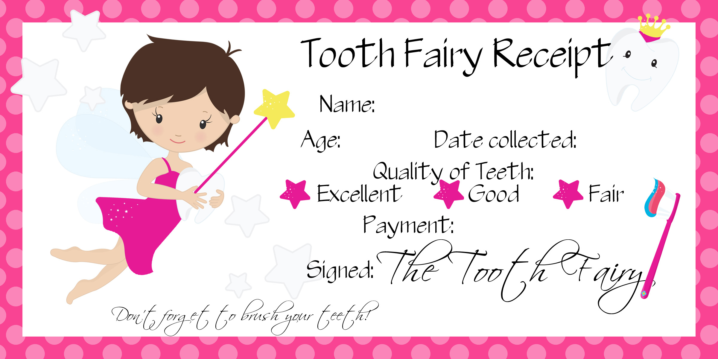 O s First Lost Tooth Tooth Fairy Receipt Free Printable