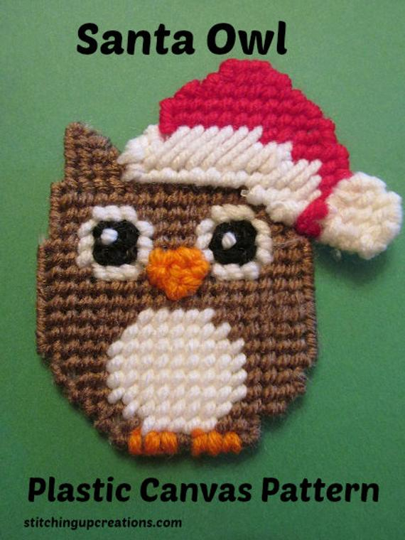 Owl Plastic Canvas Pattern Santa Owl Magnet Or Christmas