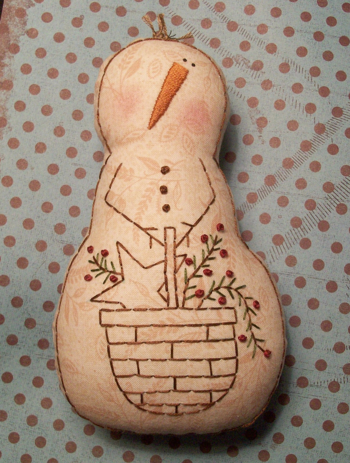 PATTERN For Primitive Stitchery Snowman Doll Basket Of