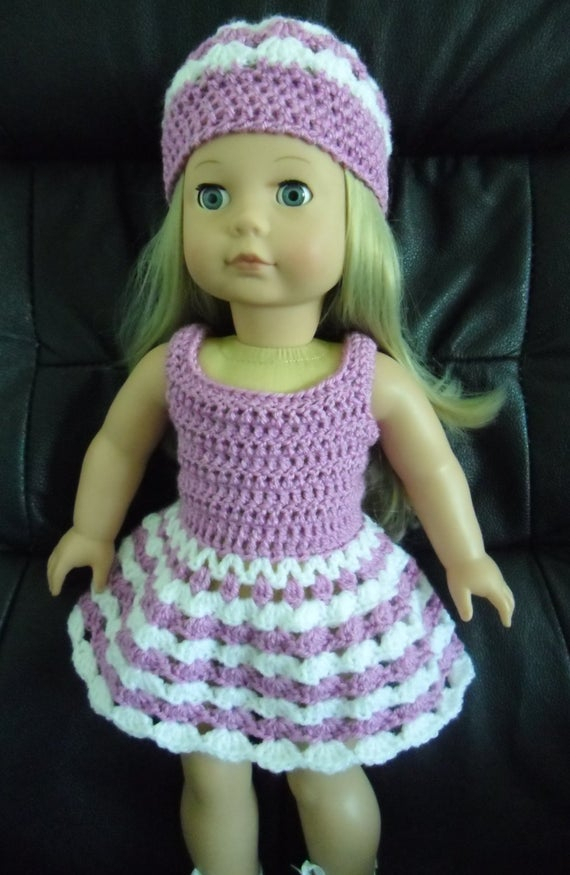 PDF Crochet Pattern For 18 Inch Doll Dress And Hat Set For