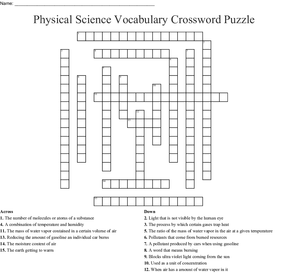 Physical Science Vocabulary Crossword Puzzle WordMint