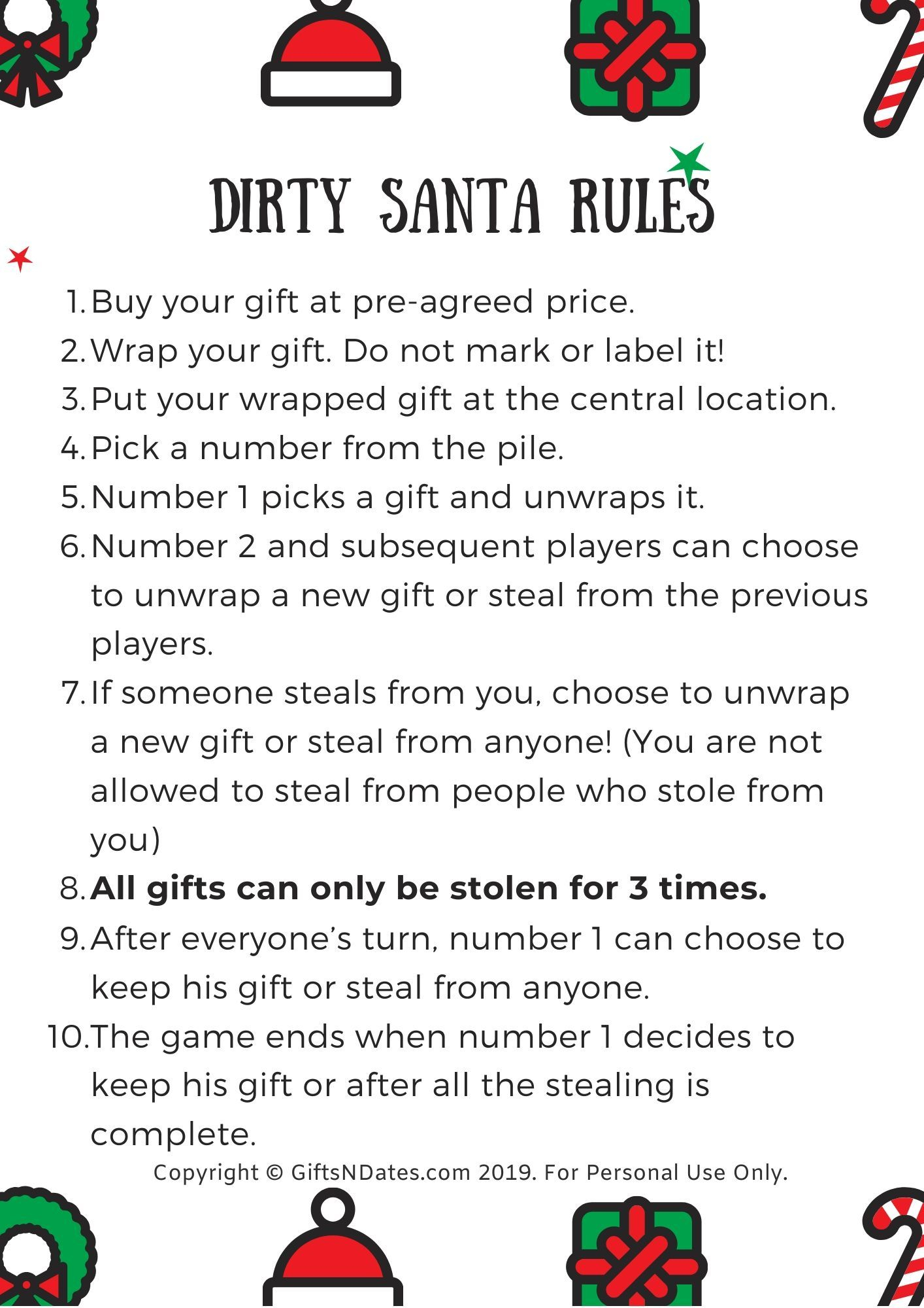 Free Printable Dirty Santa Rules Printable Templates