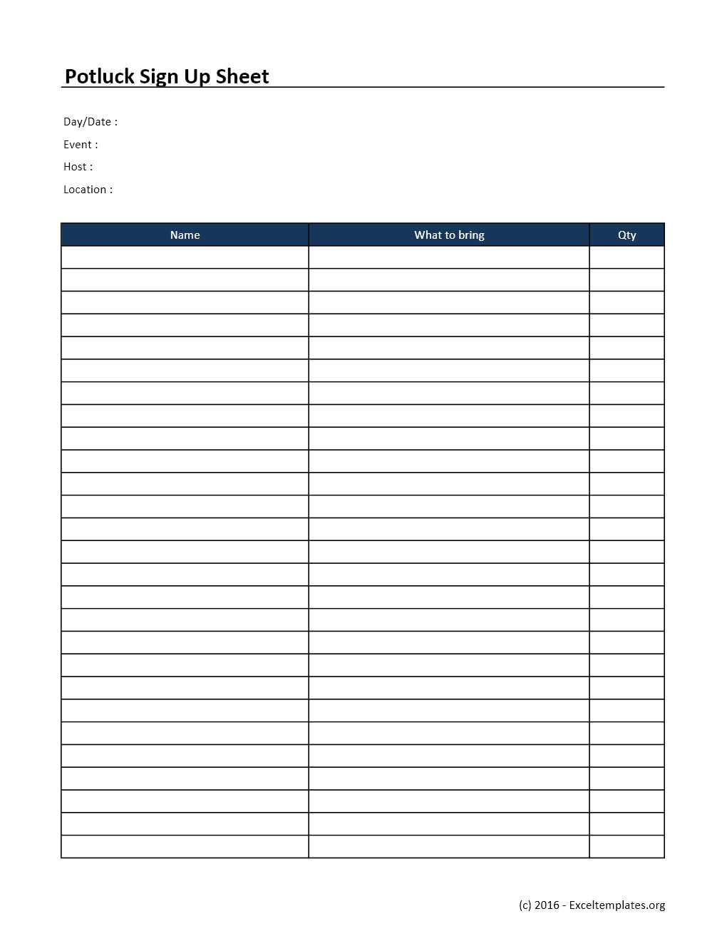 Potluck Sign Up Sheet Template Excel Templates Excel 