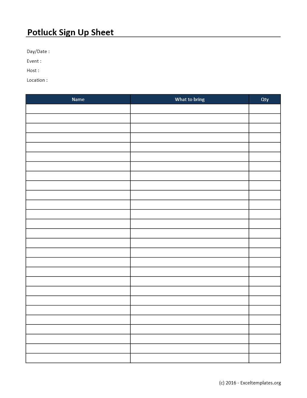 Potluck Sign Up Sheet Template Excel Templates Excel