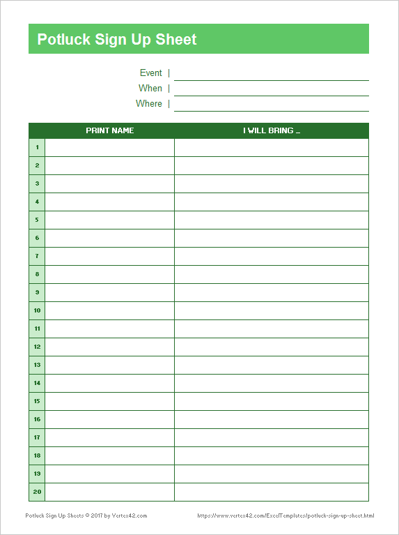 Potluck Sign Up Sheets For Excel And Google Sheets