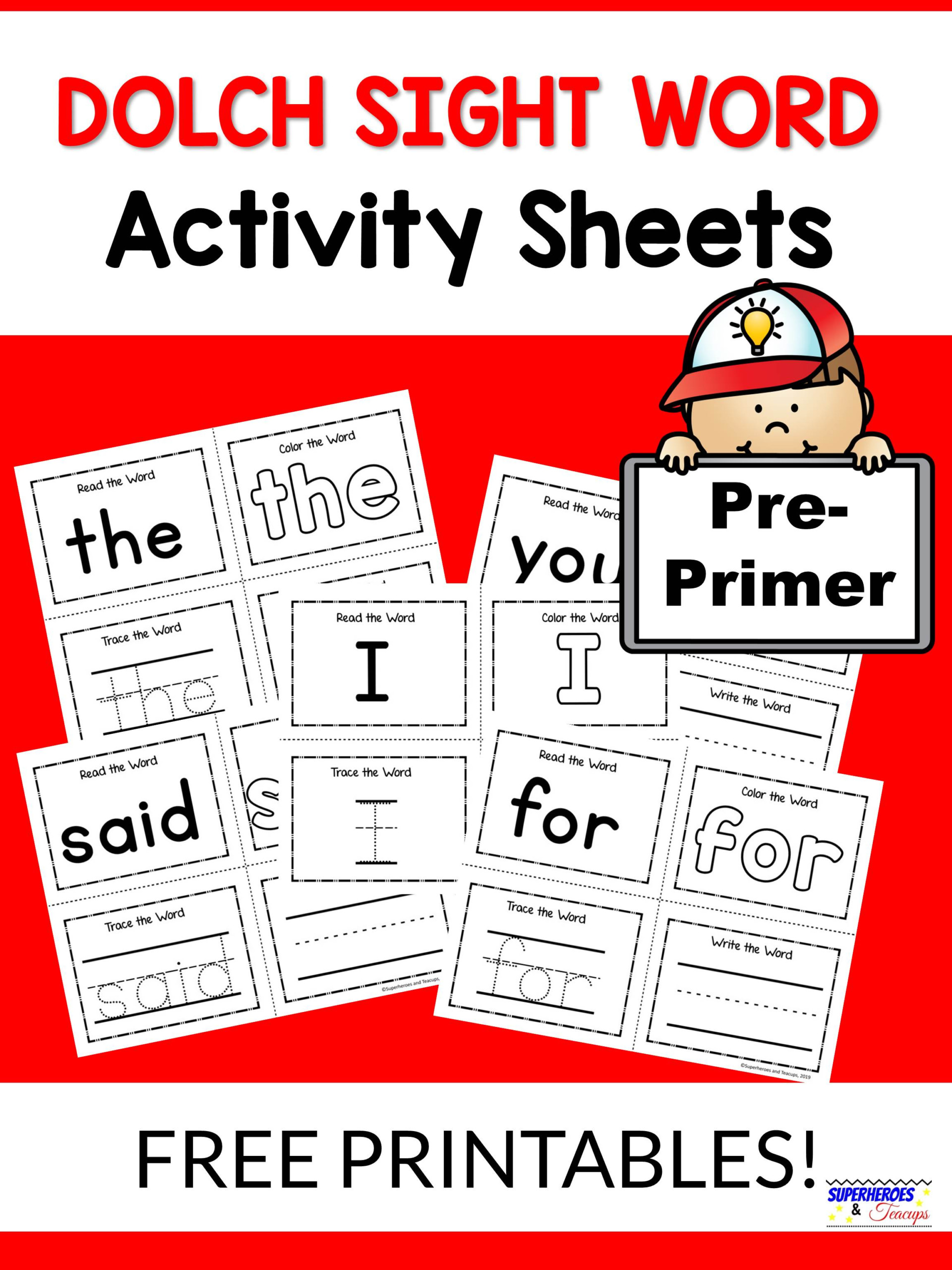 Pre Primer Dolch Sight Word Activity Sheets Superheroes 