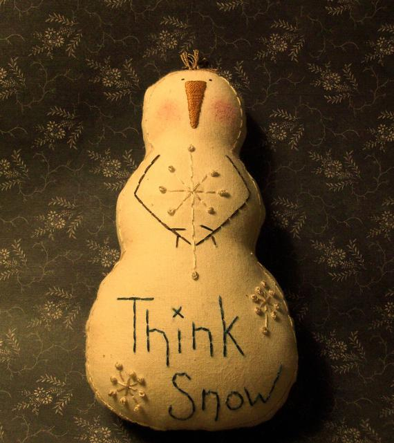 Primitive Stitchery PATTERN Snowman Doll Think Snow