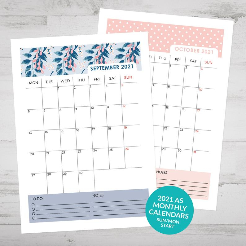 Printable 2021 Bullet Journal Calendar Monthly Calendars 