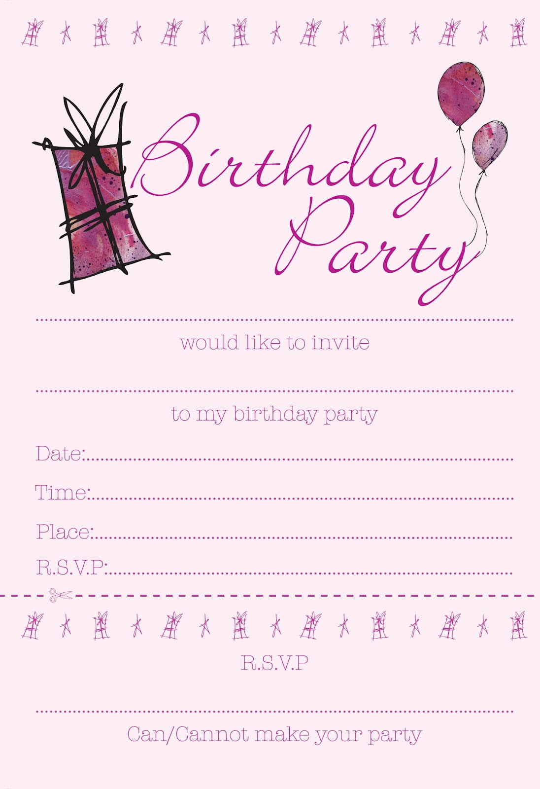 Printable Birthday Invitations For Girls FREE Template 