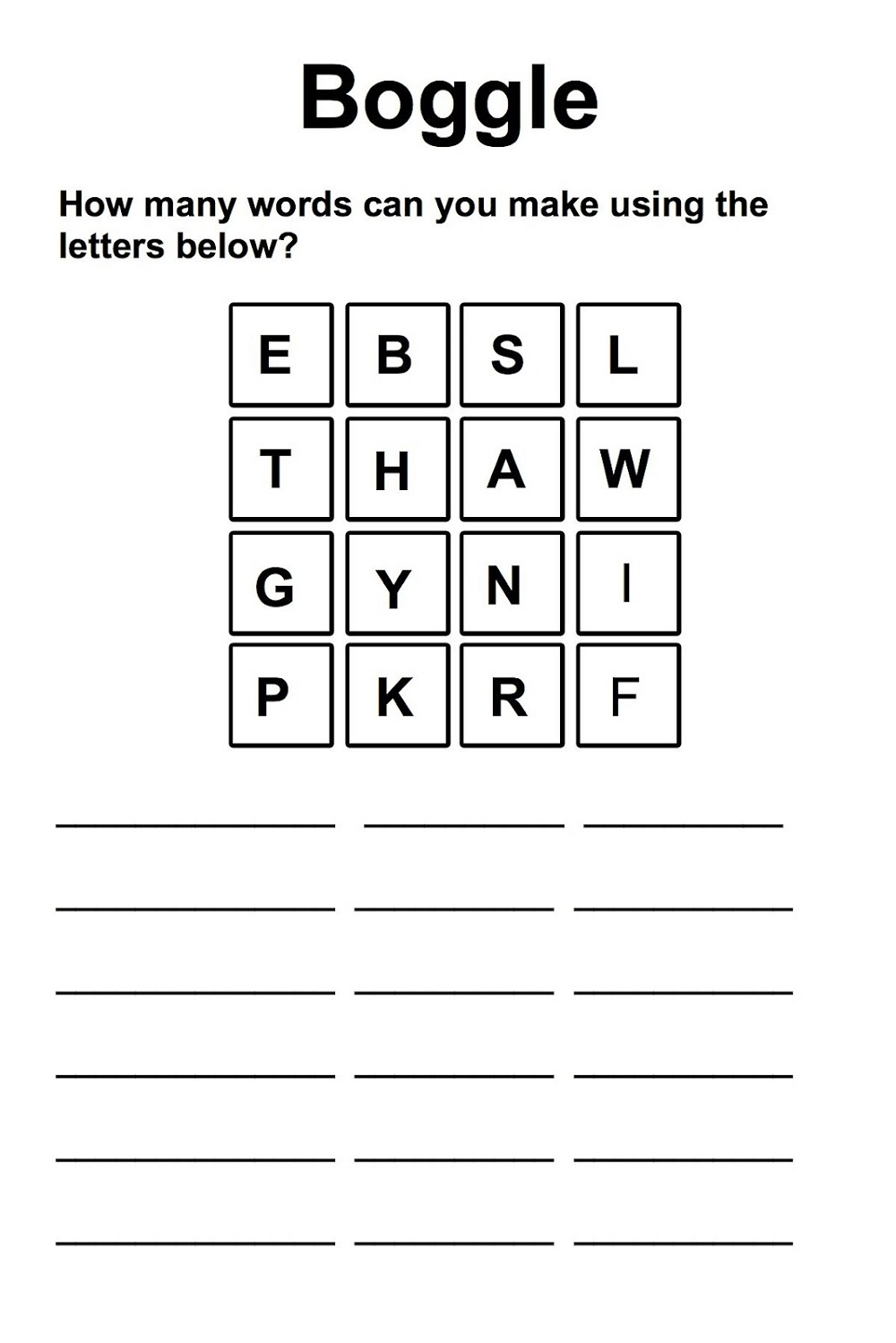 Printable Boggle Puzzles Printable Crossword Puzzles