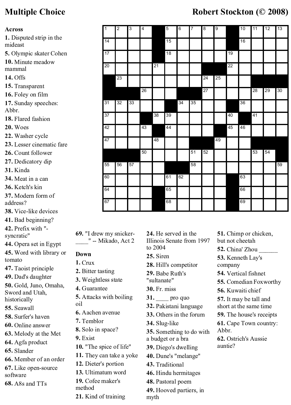 Printable Crossword For Seniors Printable Crossword Puzzles