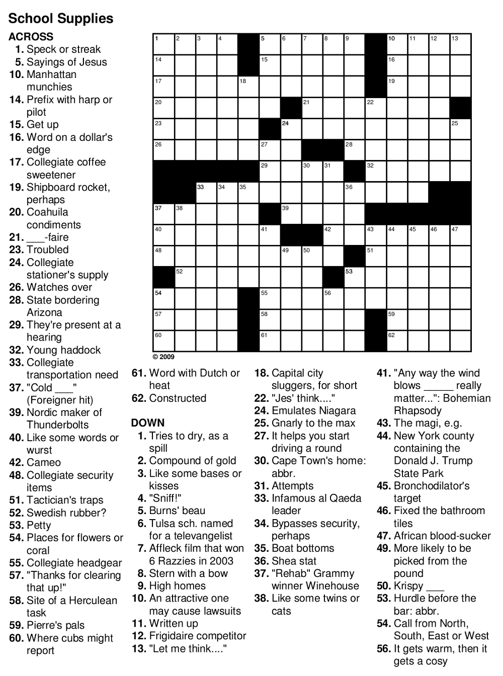 Printable Crossword Puzzles For Senior Citizens 