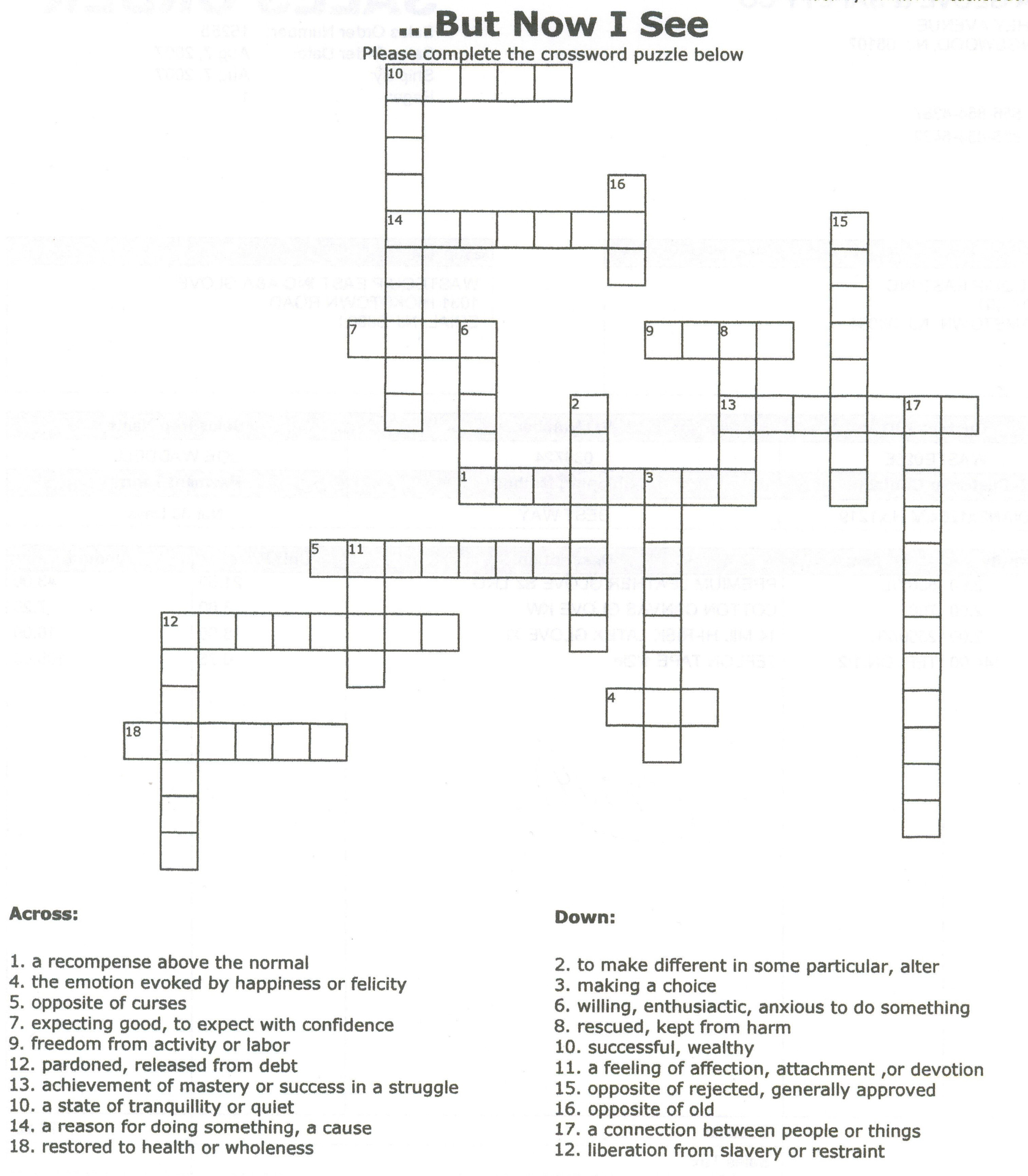 Printable Crossword Puzzles For Senior Citizens 