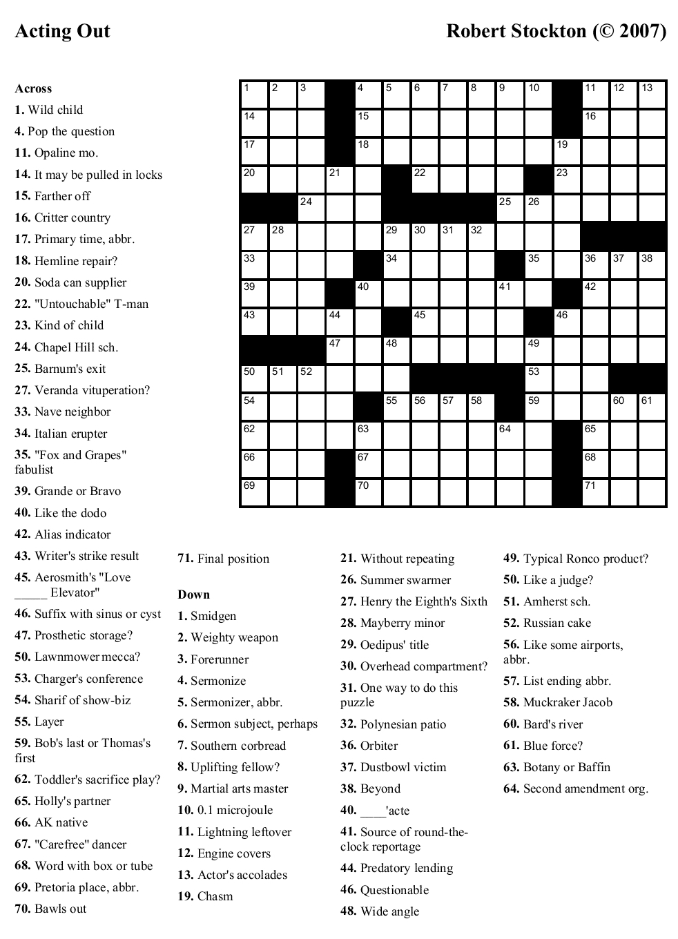 Printable Daily Crosswords For January 2018 Printable 