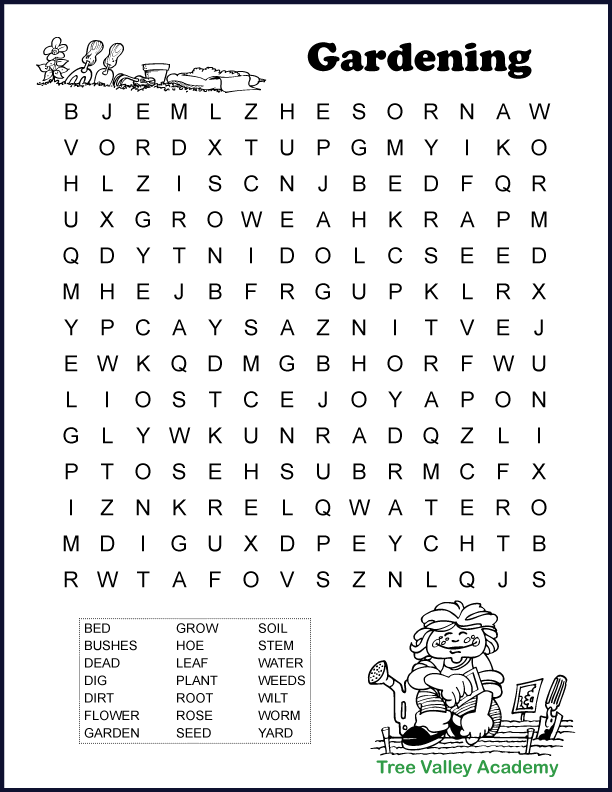 Printable Gardening Word Search For Kids Tree Valley 