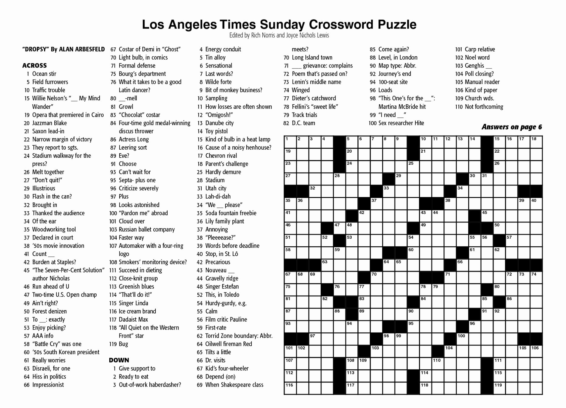 Printable La Times Crossword 2021 Printable Crossword 