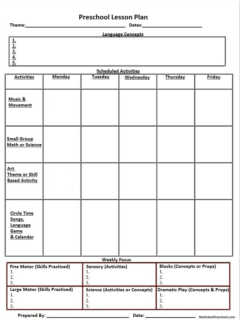 Printable Lesson Plan Template Preschool Lesson Plan 