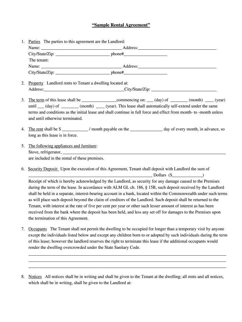 Printable Rental Agreement Fill Out And Sign Printable