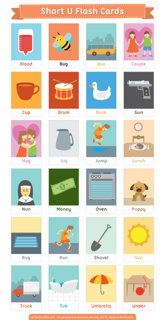 Printable Short U Flash Cards Printable Short U Flash Cards