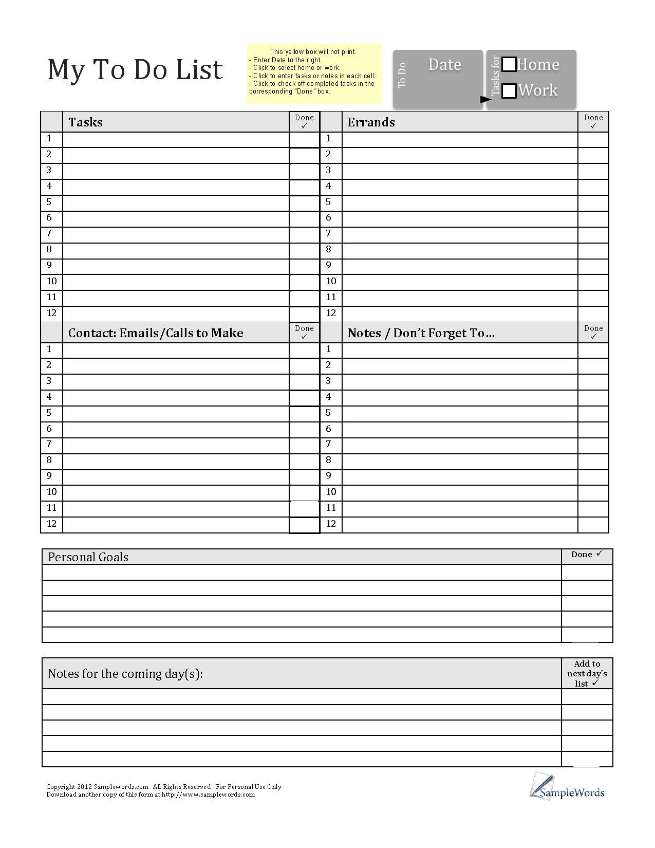 Printable To Do List PDF Fillable Form For Free Download