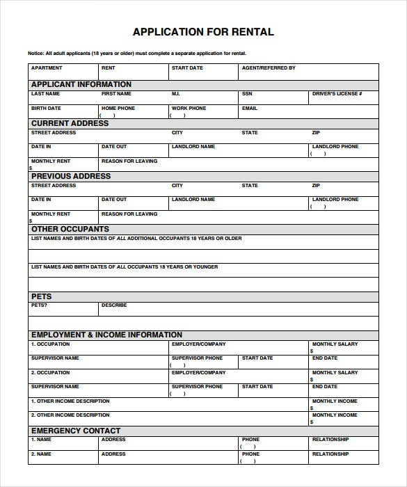 Rental Application 21 Free Word PDF Documents Download 