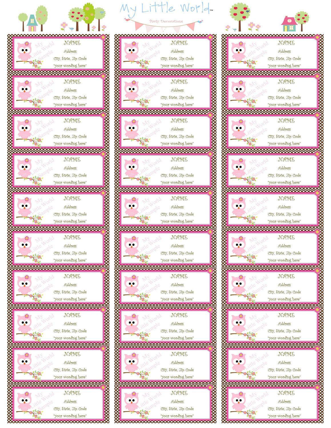 Return Address Labels In DIY Printable Owls Address 