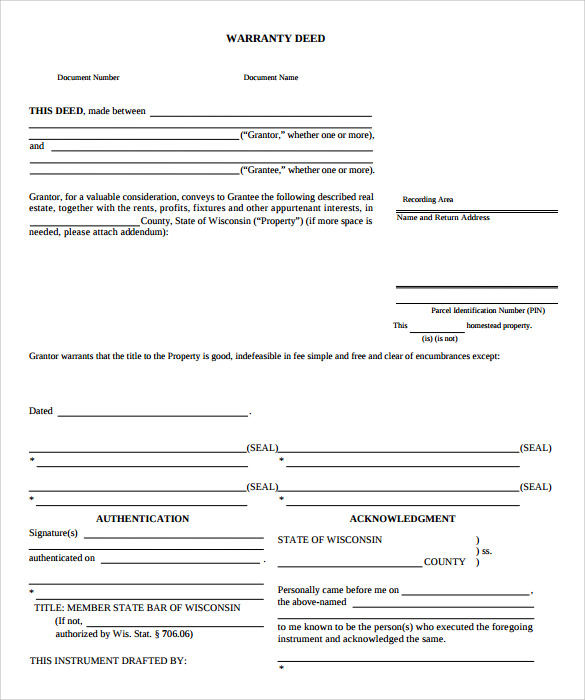 Sample Warranty Deed Form Template 9 Free Documents In 