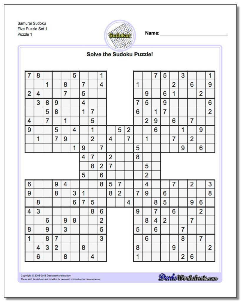 Samurai Sudoku Five Puzzle Set 1 Sudoku Worksheet
