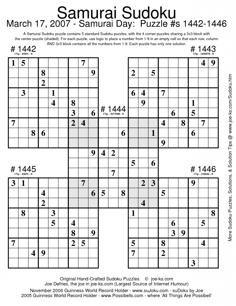 Samurai Sudoku Triples Math Worksheets Sudoku Puzzles 
