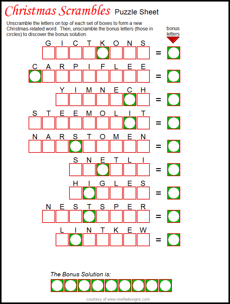 Scrambles Puzzle Sheet