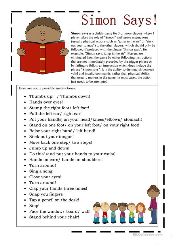 Simon Says Worksheet Free ESL Printable Worksheets Made 