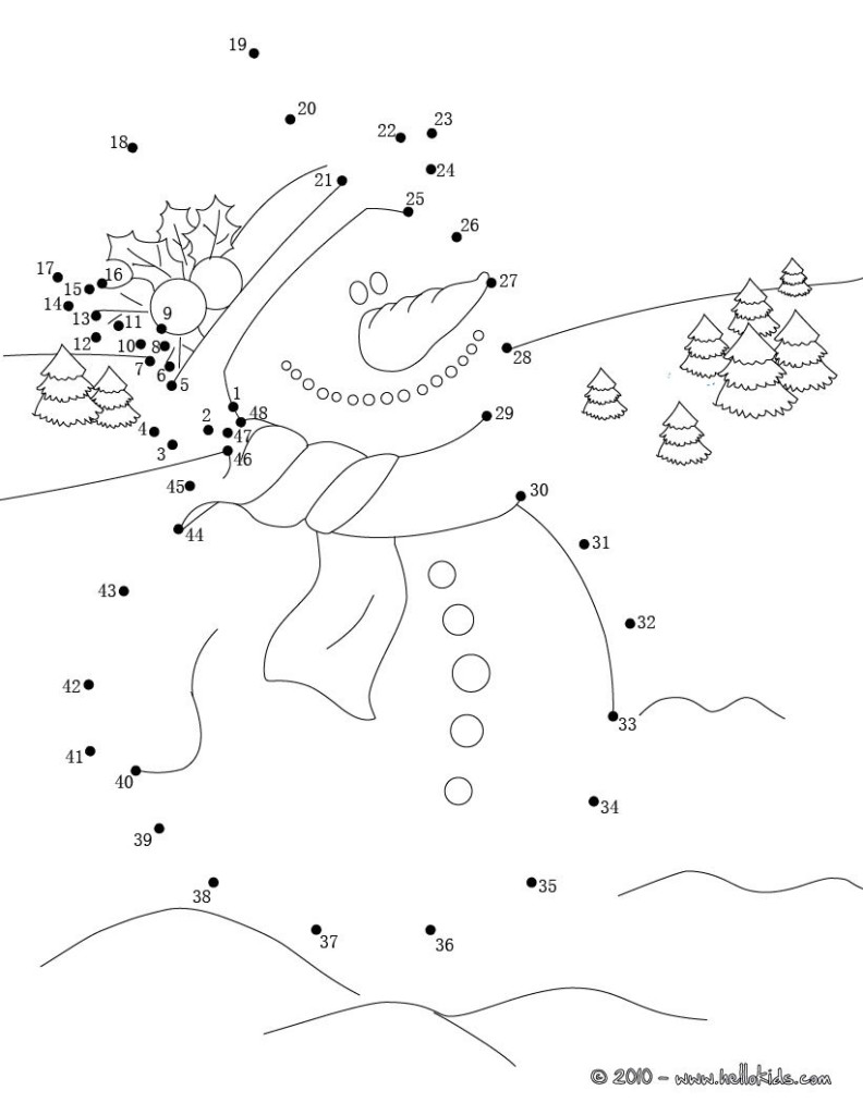 Snowman For Xmas Printable Connect The Dots Game